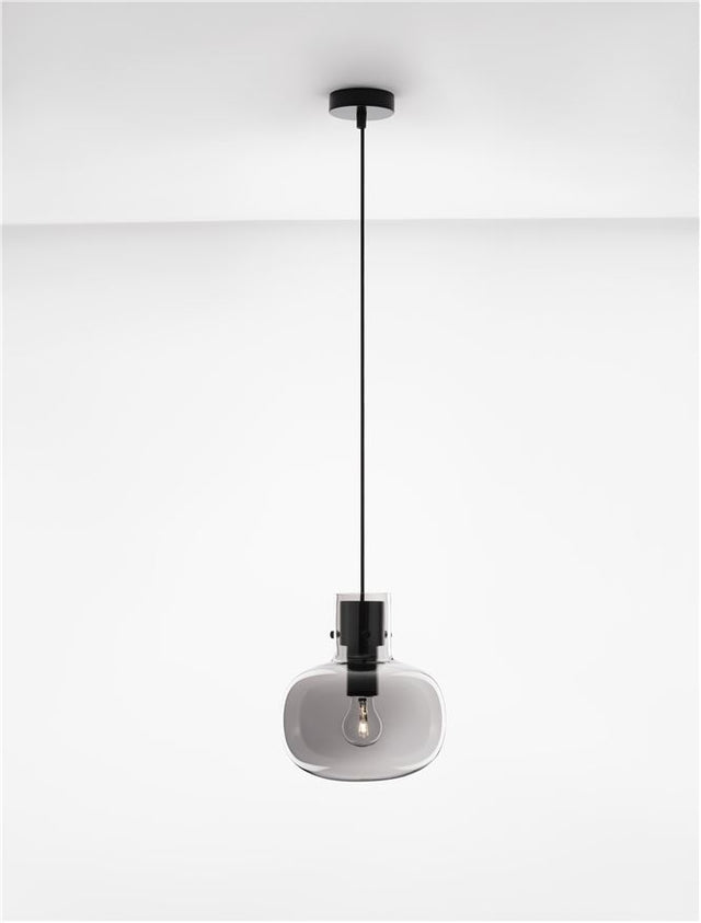 CINZIA Smoky Glass Black Cord Black Metal Base LED E27 1x12 Watt 230 Volt IP20 Bulb Excluded D: 22 H1: 25 H2: 228 cm Adjustable Height