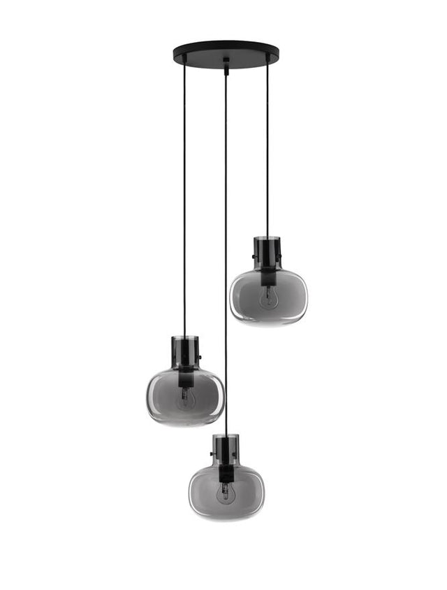 CINZIA Smoky Glass Black Cord Black Metal Base LED E27 3x12 Watt 230 Volt IP20 Bulb Excluded D: 30 H: 178 cm Adjustable Height