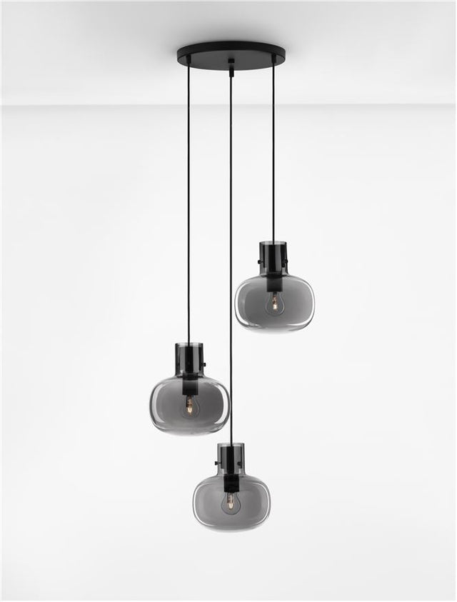 CINZIA Smoky Glass Black Cord Black Metal Base LED E27 3x12 Watt 230 Volt IP20 Bulb Excluded D: 30 H: 178 cm Adjustable Height