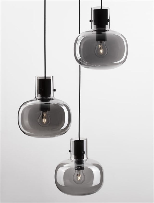 CINZIA Smoky Glass Black Cord Black Metal Base LED E27 3x12 Watt 230 Volt IP20 Bulb Excluded D: 30 H: 178 cm Adjustable Height