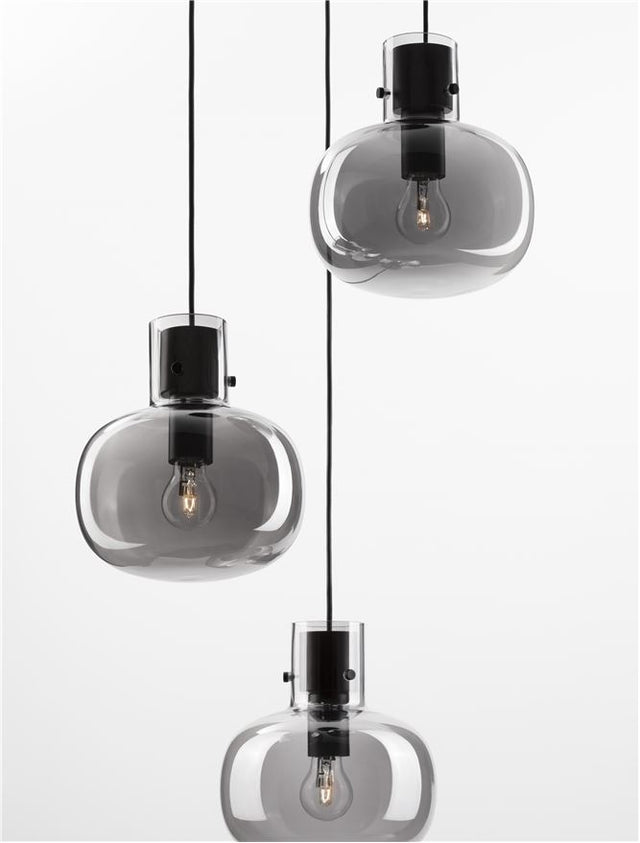 CINZIA Smoky Glass Black Cord Black Metal Base LED E27 3x12 Watt 230 Volt IP20 Bulb Excluded D: 30 H: 178 cm Adjustable Height