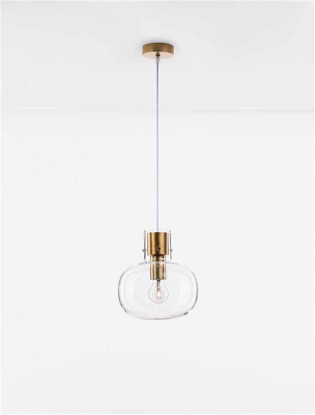 CINZIA Clear Glass White Cord Brass Gold Metal LED E27 1x12 Watt 230 Volt IP20 Bulb Excluded 22 D: 22 H1: 25 H2: 228 cm Adjustable Height