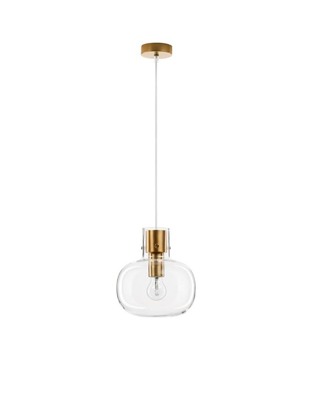 CINZIA Clear Glass White Cord Brass Gold Metal LED E27 1x12 Watt 230 Volt IP20 Bulb Excluded 22 D: 22 H1: 25 H2: 228 cm Adjustable Height