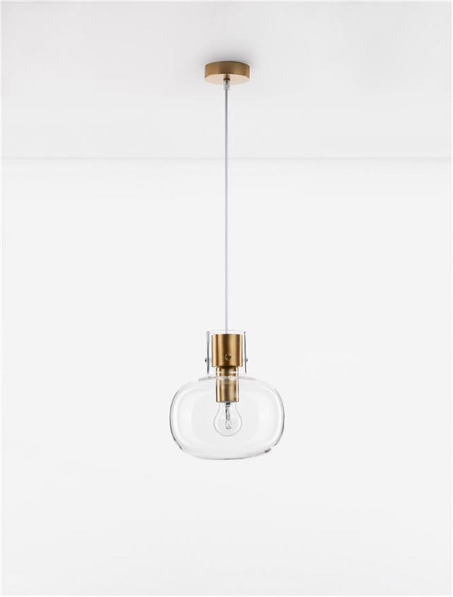 CINZIA Clear Glass White Cord Brass Gold Metal LED E27 1x12 Watt 230 Volt IP20 Bulb Excluded 22 D: 22 H1: 25 H2: 228 cm Adjustable Height