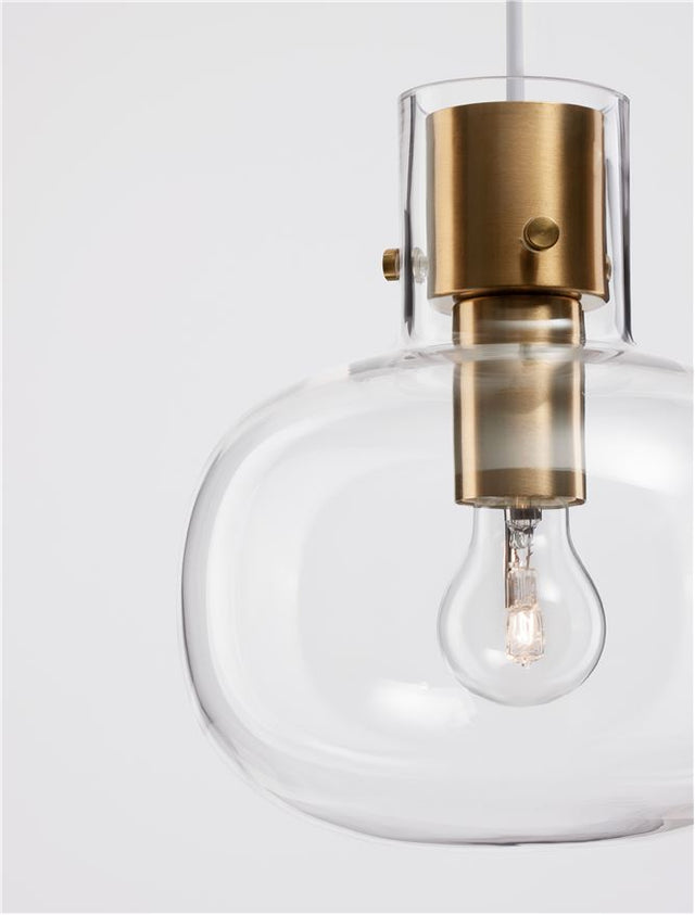 CINZIA Clear Glass White Cord Brass Gold Metal LED E27 1x12 Watt 230 Volt IP20 Bulb Excluded 22 D: 22 H1: 25 H2: 228 cm Adjustable Height