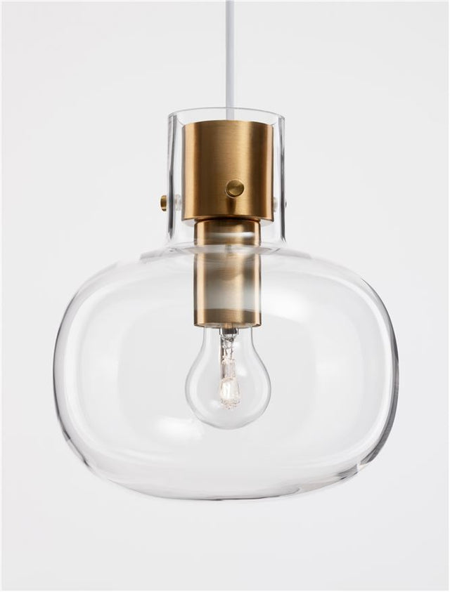 CINZIA Clear Glass White Cord Brass Gold Metal LED E27 1x12 Watt 230 Volt IP20 Bulb Excluded 22 D: 22 H1: 25 H2: 228 cm Adjustable Height