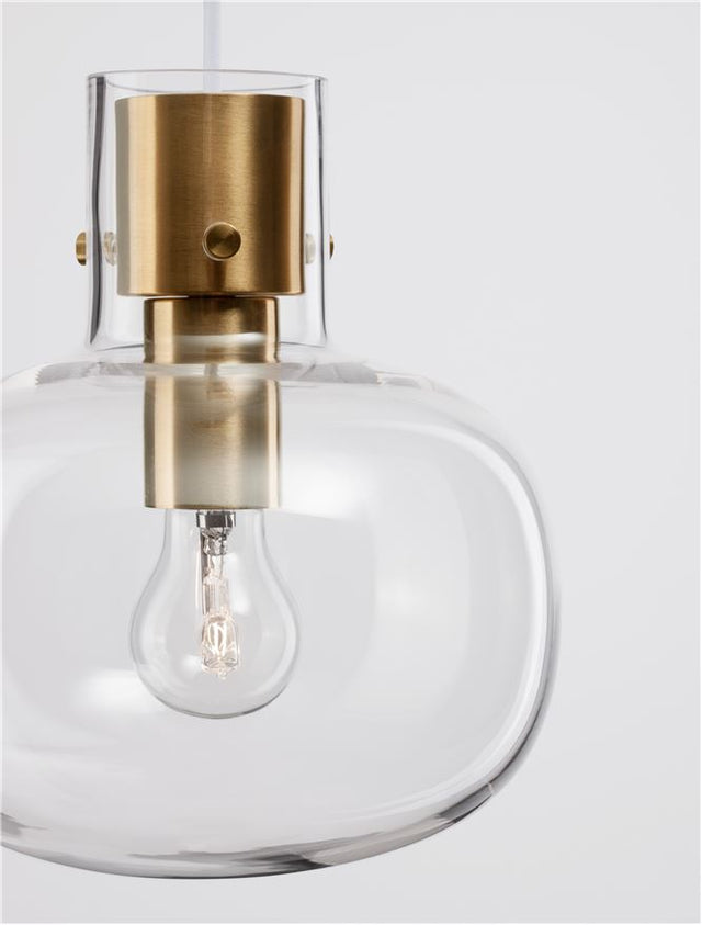 CINZIA Clear Glass White Cord Brass Gold Metal LED E27 1x12 Watt 230 Volt IP20 Bulb Excluded 22 D: 22 H1: 25 H2: 228 cm Adjustable Height