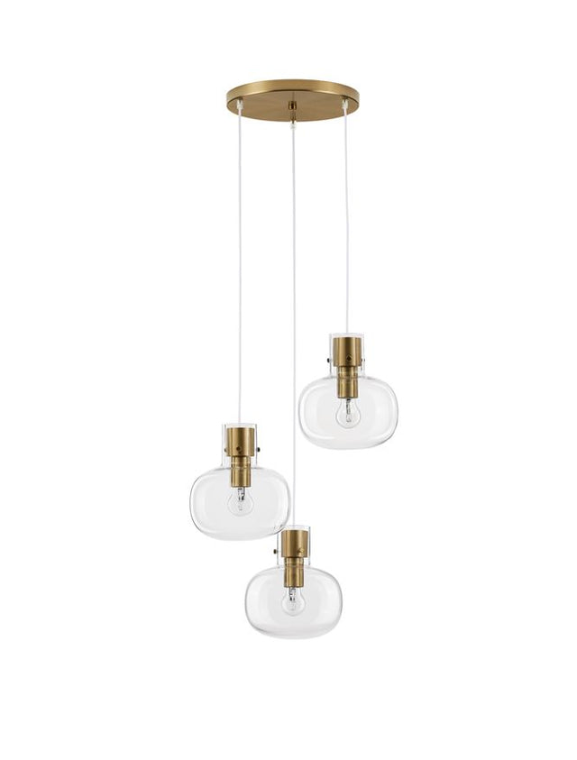 CINZIA Clear Glass White Cord Brass Gold Metal LED E27 3x12 Watt 230 Volt IP20 Bulb Excluded D: 30 H: 178 cm Adjustable Height