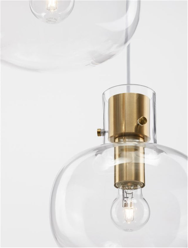 CINZIA Clear Glass White Cord Brass Gold Metal LED E27 3x12 Watt 230 Volt IP20 Bulb Excluded D: 30 H: 178 cm Adjustable Height