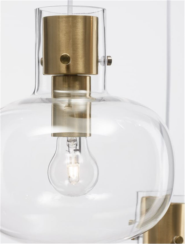 CINZIA Clear Glass White Cord Brass Gold Metal LED E27 3x12 Watt 230 Volt IP20 Bulb Excluded D: 30 H: 178 cm Adjustable Height