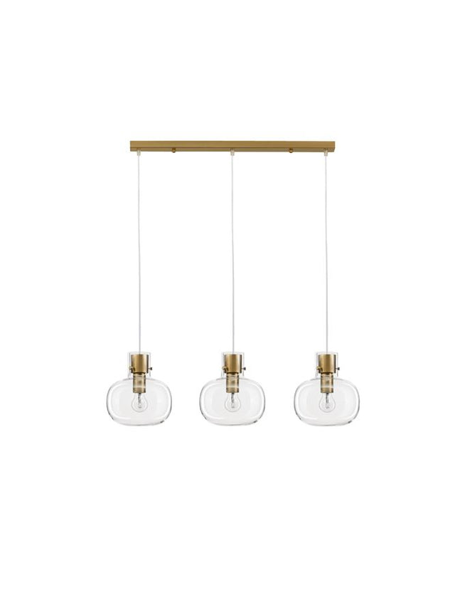 CINZIA Clear Glass White Cord Brass Gold Metal LED E27 3x12 Watt 230 Volt IP20 Bulb Excluded L: 86 H1: 25 H2: 175 cm Adjustable Height