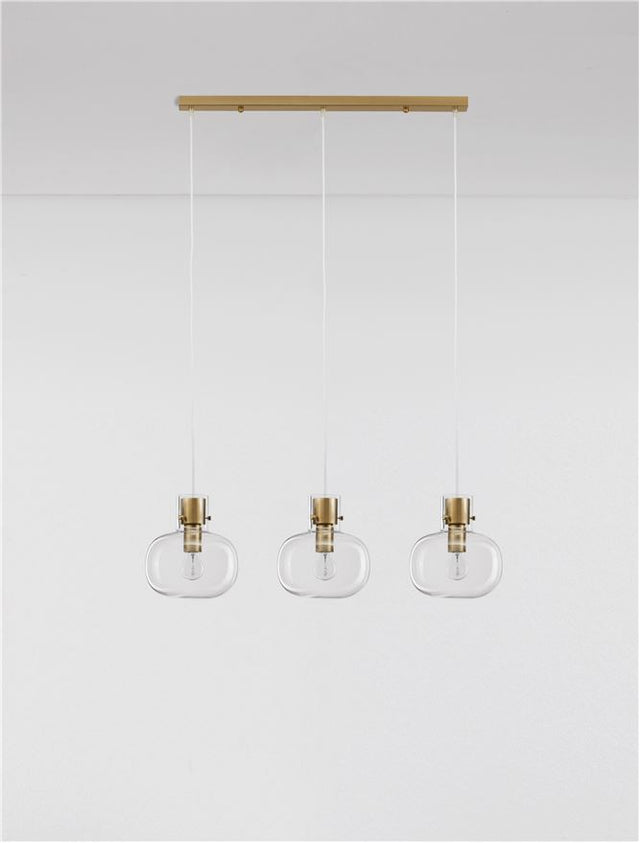 CINZIA Clear Glass White Cord Brass Gold Metal LED E27 3x12 Watt 230 Volt IP20 Bulb Excluded L: 86 H1: 25 H2: 175 cm Adjustable Height