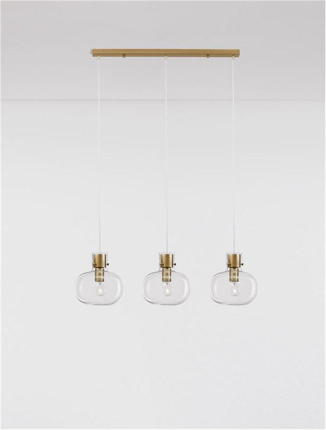 CINZIA Clear Glass White Cord Brass Gold Metal LED E27 3x12 Watt 230 Volt IP20 Bulb Excluded L: 86 H1: 25 H2: 175 cm Adjustable Height