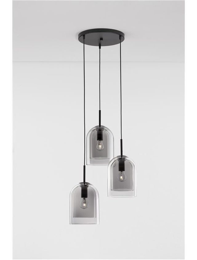 VELOR Double Layered Smoky Glass Black Cord Black Metal Base LED E27 3x12 Watt 230 Volt IP20 Bulb Excluded D: 30 H: 185 cm Adjustable height