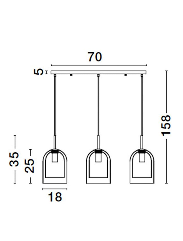 VELOR Double Layered Smoky Glass Black Cord Black Metal Base LED E27 3x12 Watt 230 Volt IP20 Bulb Excluded L: 70 W: 18 H: 158 cm Adjustable height