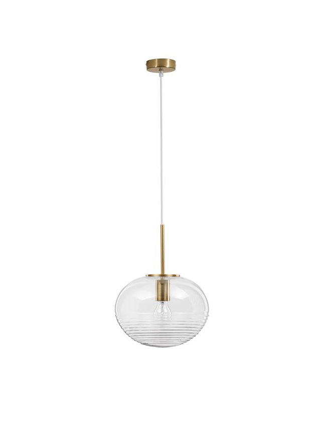 MAEVE Clear Glass & Brass Gold Metal White Cord LED E27 1x12 Watt 230 Volt IP20 Bulb Excluded D: 28 H: 190 cm Adjustable height