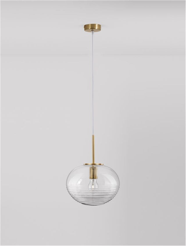 MAEVE Clear Glass & Brass Gold Metal White Cord LED E27 1x12 Watt 230 Volt IP20 Bulb Excluded D: 28 H: 190 cm Adjustable height