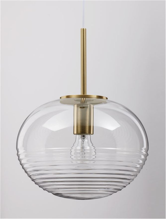 MAEVE Clear Glass & Brass Gold Metal White Cord LED E27 1x12 Watt 230 Volt IP20 Bulb Excluded D: 28 H: 190 cm Adjustable height