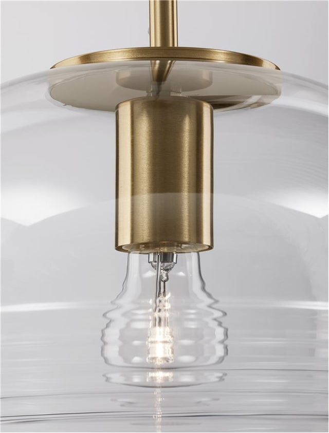 MAEVE Clear Glass & Brass Gold Metal White Cord LED E27 1x12 Watt 230 Volt IP20 Bulb Excluded D: 28 H: 190 cm Adjustable height