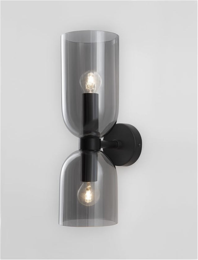 PALMER Smoky Glass Black Metal Base LED E14 2x5 Watt 230 Volt IP20 Bulb Excluded D: 11.5 W: 16.5 H: 37.5 cm