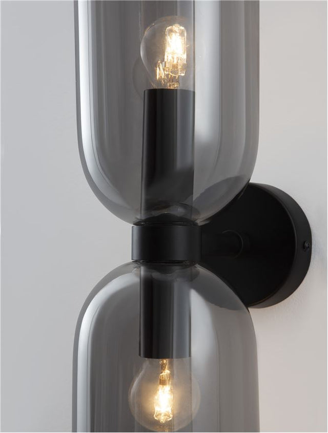 PALMER Smoky Glass Black Metal Base LED E14 2x5 Watt 230 Volt IP20 Bulb Excluded D: 11.5 W: 16.5 H: 37.5 cm