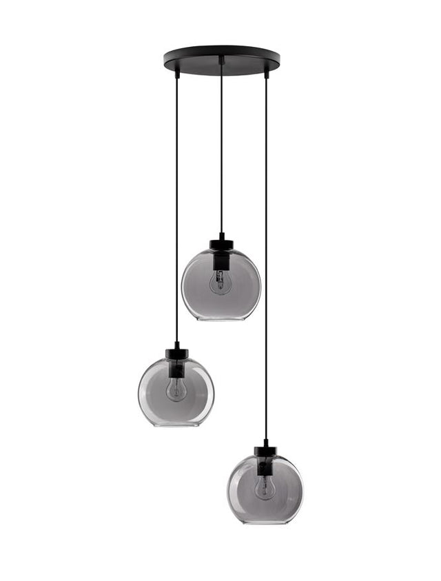 PALMER Smoky Glass Black Cord Black Metal Base LED E27 3x12 Watt 230 Volt IP20 Bulb Excluded D: 30 H: 145 cm Adjustable height