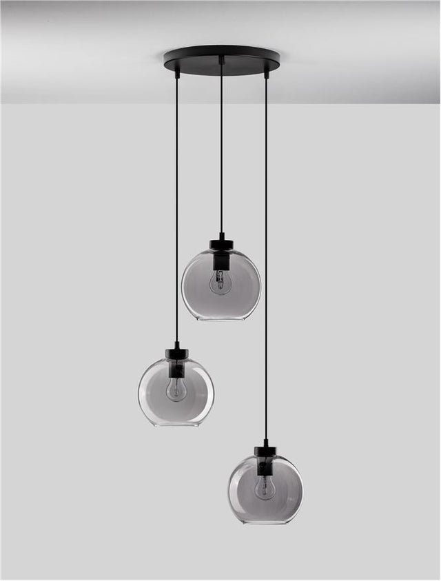 PALMER Smoky Glass Black Cord Black Metal Base LED E27 3x12 Watt 230 Volt IP20 Bulb Excluded D: 30 H: 145 cm Adjustable height