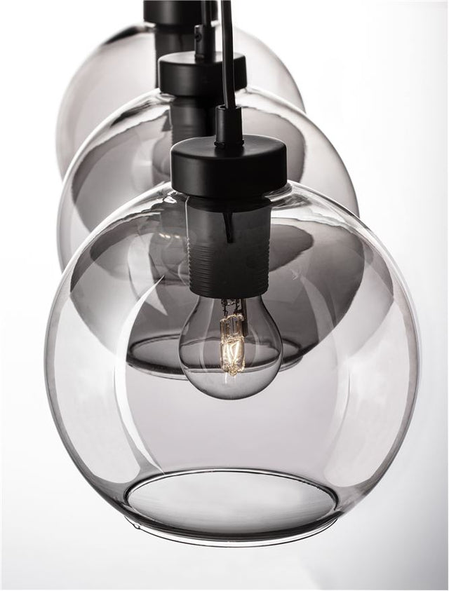 PALMER Smoky Glass Black Cord Black Metal Base LED E27 3x12 Watt 230 Volt IP20 Bulb Excluded L: 84 H 1: 17.4 H 2: 145 cm Adjustable height