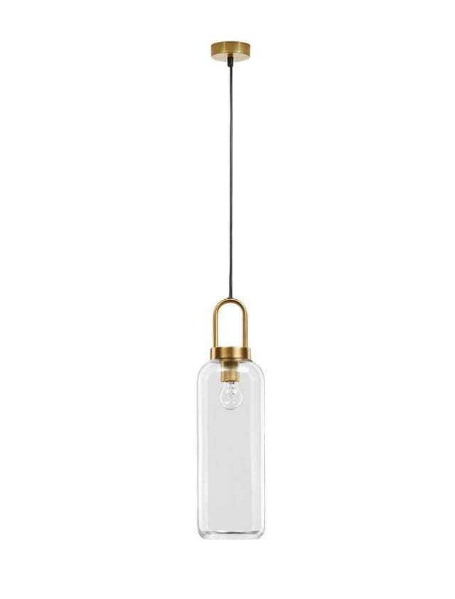 IRVINE Clear Glass Black Cord Brass Gold Metal LED E27 1x12 Watt 230 Volt IP20 Bulb Excluded D: 15.5 H1: 53 H2: 255 cm Adjustable Height