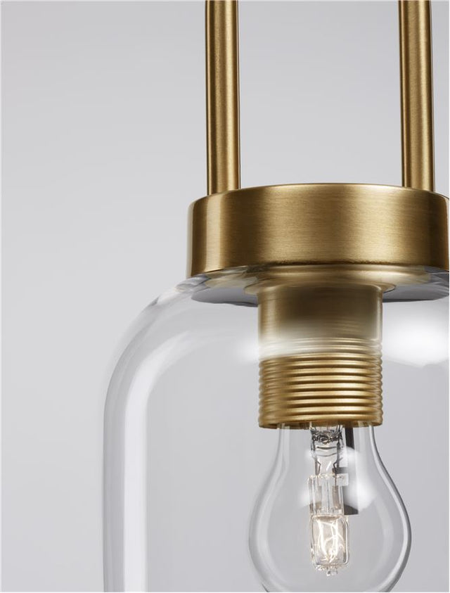 IRVINE Clear Glass Black Cord Brass Gold Metal LED E27 1x12 Watt 230 Volt IP20 Bulb Excluded D: 15.5 H1: 53 H2: 255 cm Adjustable Height