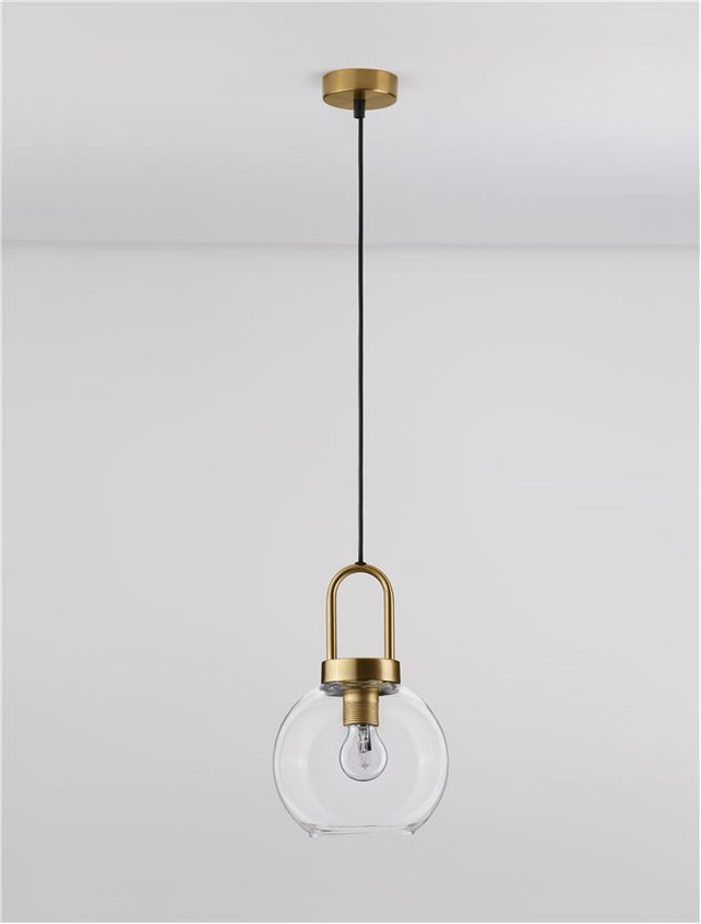 IRVINE Clear Glass Black Cord Brass Gold Metal LED E27 1x12 Watt 230 Volt IP20 Bulb Excluded D: 20 H1: 30.3 H2: 230 cm Adjustable Height