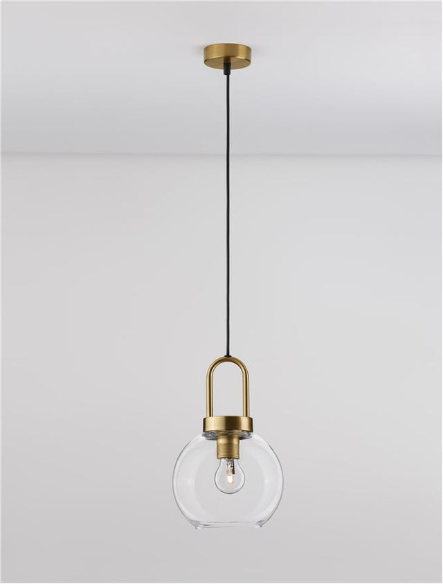 IRVINE Clear Glass Black Cord Brass Gold Metal LED E27 1x12 Watt 230 Volt IP20 Bulb Excluded D: 20 H1: 30.3 H2: 230 cm Adjustable Height