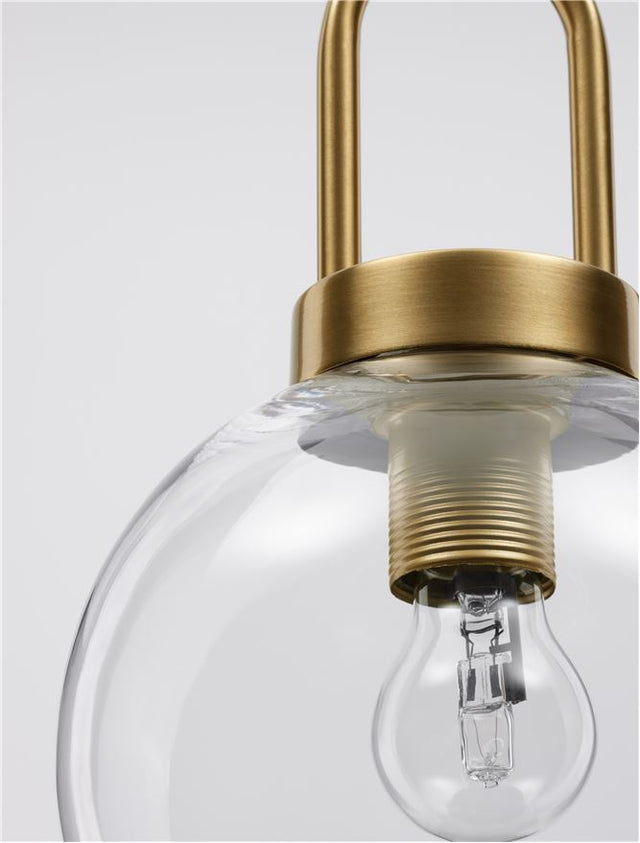 IRVINE Clear Glass Black Cord Brass Gold Metal LED E27 1x12 Watt 230 Volt IP20 Bulb Excluded D: 20 H1: 30.3 H2: 230 cm Adjustable Height