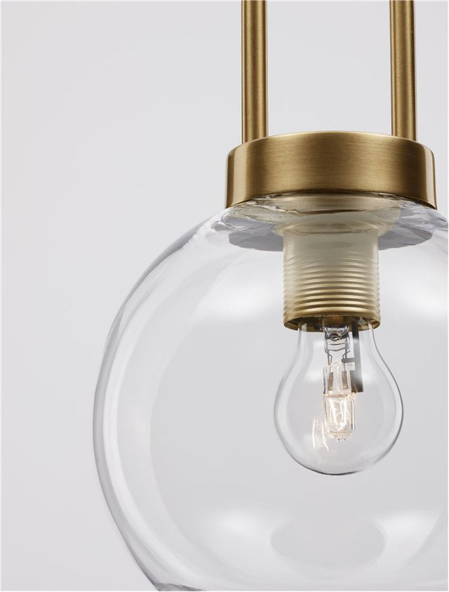 IRVINE Clear Glass Black Cord Brass Gold Metal LED E27 1x12 Watt 230 Volt IP20 Bulb Excluded D: 20 H1: 30.3 H2: 230 cm Adjustable Height