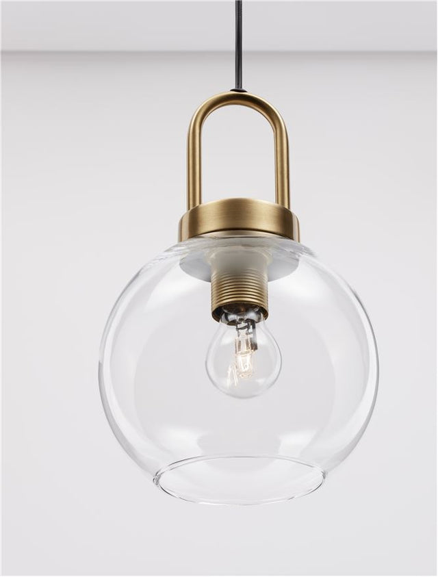 IRVINE Clear Glass Black Cord Brass Gold Metal LED E27 1x12 Watt 230 Volt IP20 Bulb Excluded D: 20 H1: 30.3 H2: 230 cm Adjustable Height