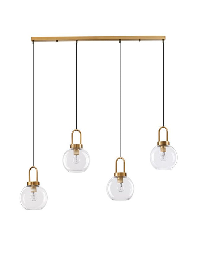 IRVINE Clear Glass Black Cord Brass Gold Metal LED E27 4x12 Watt 230 Volt IP20 Bulb Excluded 16.9 L: 97.5 H1: 30.3 H2: 155 cm Adjustable Height