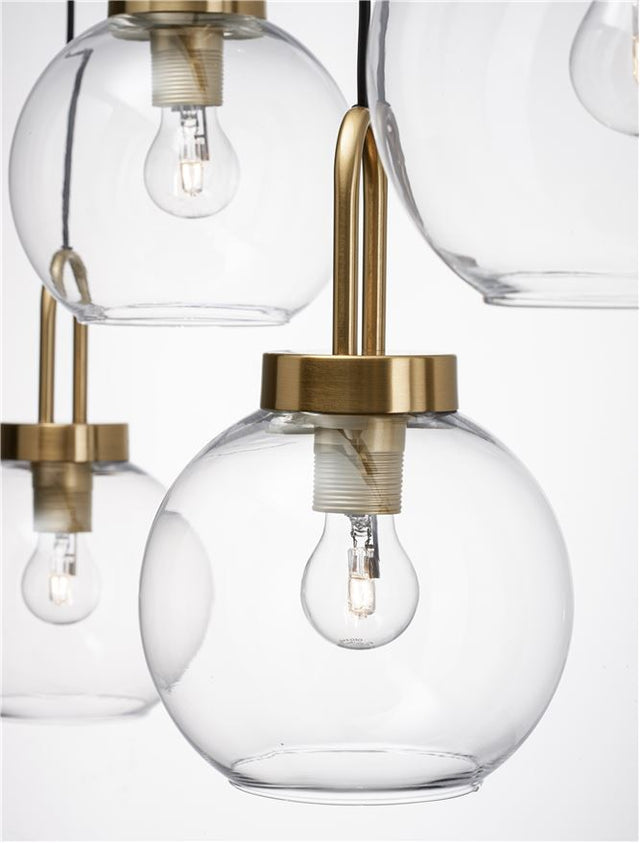 IRVINE Clear Glass Black Cord Brass Gold Metal LED E27 4x12 Watt 230 Volt IP20 Bulb Excluded 16.9 L: 97.5 H1: 30.3 H2: 155 cm Adjustable Height