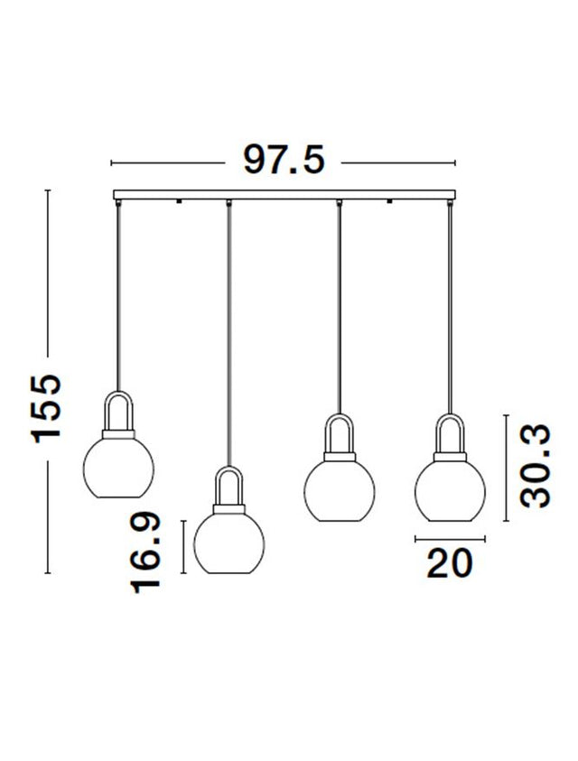 IRVINE Clear Glass Black Cord Brass Gold Metal LED E27 4x12 Watt 230 Volt IP20 Bulb Excluded 16.9 L: 97.5 H1: 30.3 H2: 155 cm Adjustable Height