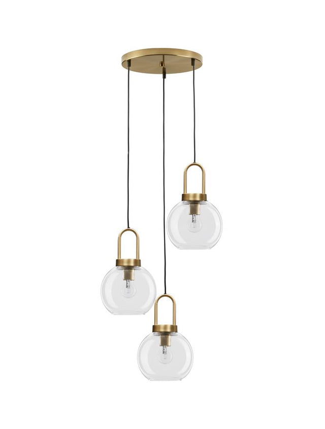 IRVINE Clear Glass Black Cord Brass Gold Metal LED E27 3x12 Watt 230 Volt IP20 Bulb Excluded D: 30 H1: 30.3 H2: 150 cm Adjustable Height