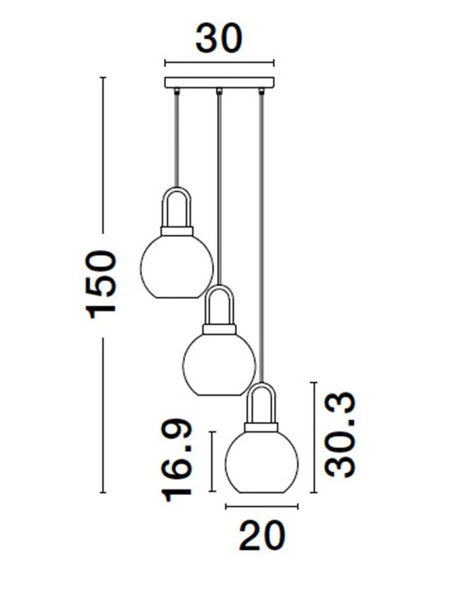 IRVINE Clear Glass Black Cord Brass Gold Metal LED E27 3x12 Watt 230 Volt IP20 Bulb Excluded D: 30 H1: 30.3 H2: 150 cm Adjustable Height