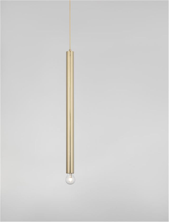 NORWAY Gold Metal Gold Fabric Wire LED E27 1x12 Watt 230 Volt IP20 Bulb Excluded D: 4.5 H1: 70 H2: 180 cm Adjustable height