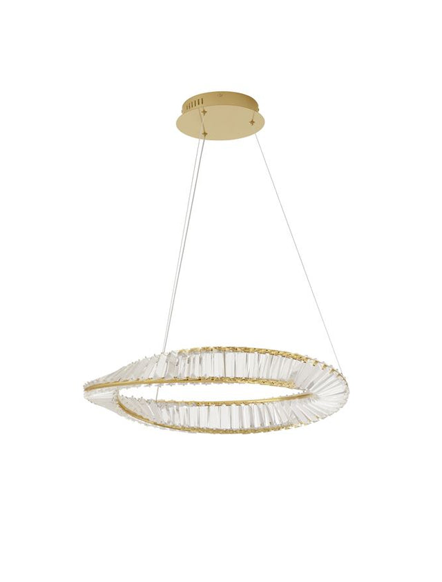 AURELIA Triac Dimmable Gold Metal & Crystal LED 36W 230 Volt 3180Lm 3500K IP20 Class I D: 60 H: 120 cm Adjustable Height