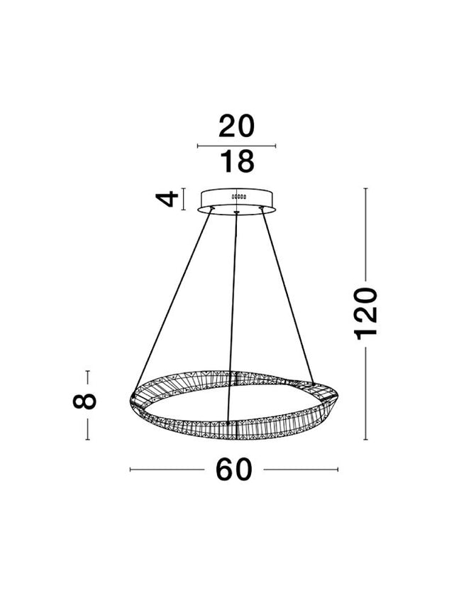 AURELIA Triac Dimmable Gold Metal & Crystal LED 36W 230 Volt 3180Lm 3500K IP20 Class I D: 60 H: 120 cm Adjustable Height