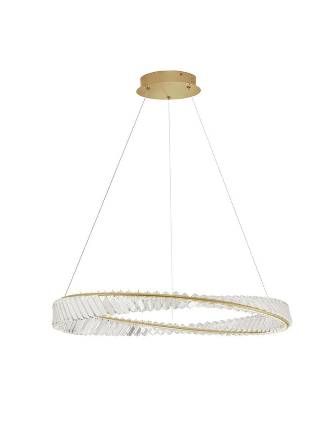 AURELIA Triac Dimmable Gold Metal & Crystal LED 43W 230 Volt 4139Lm 3500K IP20 Class I D: 80 H: 120 cm Adjustable Height