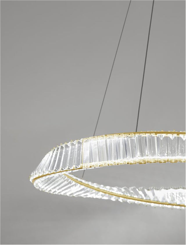 AURELIA Triac Dimmable Gold Metal & Crystal LED 43W 230 Volt 4139Lm 3500K IP20 Class I D: 80 H: 120 cm Adjustable Height