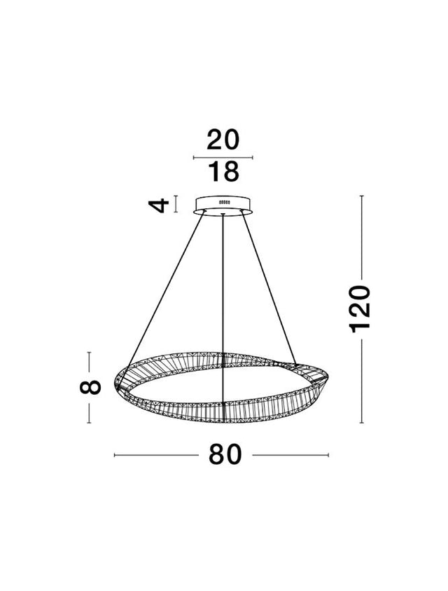 AURELIA Triac Dimmable Gold Metal & Crystal LED 43W 230 Volt 4139Lm 3500K IP20 Class I D: 80 H: 120 cm Adjustable Height