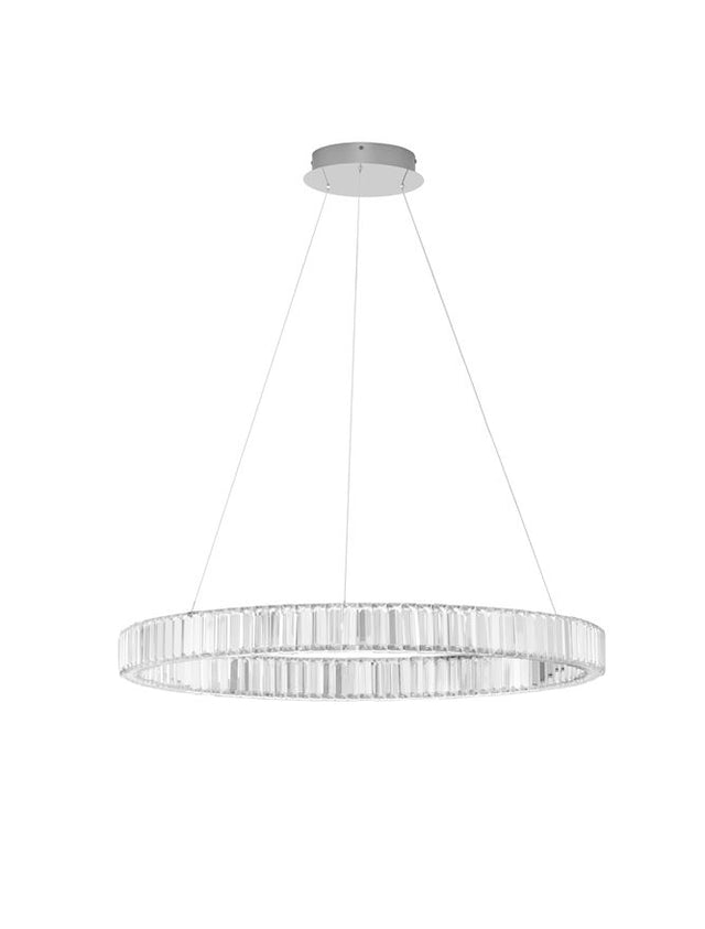 AURELIA Triac Dimmable Chrome Metal & Crystal LED 47W 230 Volt 4895Lm 3500K IP20 Class I D: 80 H: 150 cm Adjustable Height