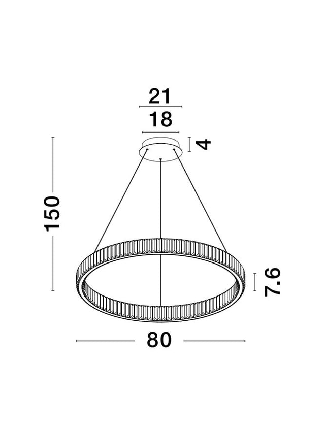 AURELIA Triac Dimmable Chrome Metal & Crystal LED 47W 230 Volt 4895Lm 3500K IP20 Class I D: 80 H: 150 cm Adjustable Height