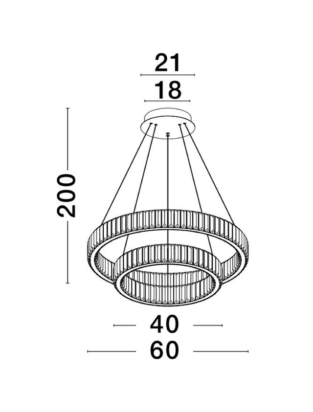 AURELIA Triac Dimmable Chrome Metal & Crystal LED 92W 230 Volt 7670Lm 3500K IP20 Class I D1: 80 D2: 60 D3: 40 H: 160 cm Adjustable Height