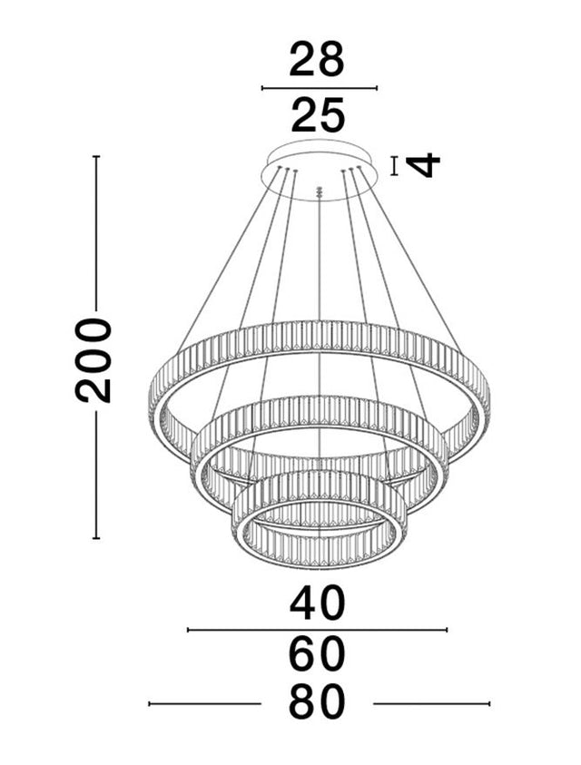 AURELIA Triac Dimmable Gold Metal & Crystal LED 92W 230 Volt 7670Lm 3500K IP20 Class I D1: 80 D2: 60 D3: 40 H: 160 cm Adjustable Height